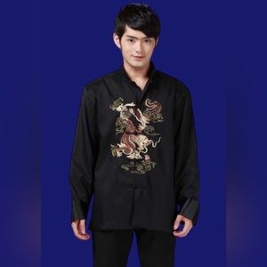 Chinese Shirt Traditional Men Tang Suit Dragon Satin sz L. 枫玫丝